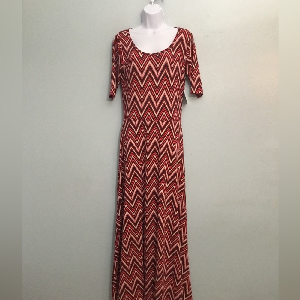 LuLaRoe Red and Cream Chevron Maxi Dress